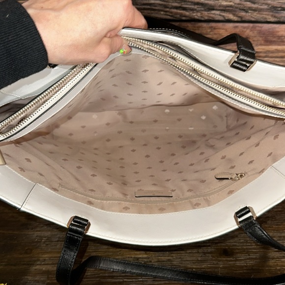 Kate Spade Staci Bag Purse Leather Laptop Tote in Tan, White & Black Color Block - Picture 10 of 11